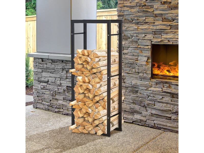  Porte-bûches vertical en métal noir, intérieur et extérieur, 60 x 25 x 150 cm, charge 100 kg  - Conforama D