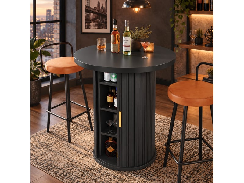  Table de bar ronde 91,6 cm avec rangement intégré et placard - mdf effet bois  - Conforama B