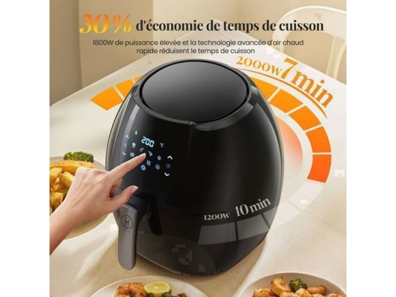  Friteuse a air noir sans graisse grand volume 9,5l 2000w, 8 modes cuisson réglage chaleur précis air fryer  - Conforama C