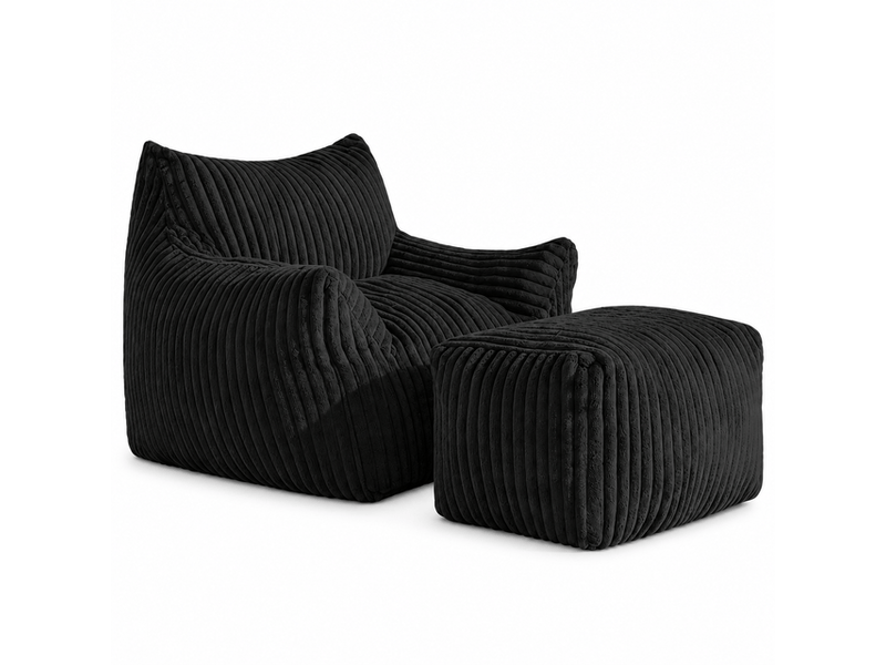 Fauteuil lounge avec pouf repose-pieds assorti 103 x 90 x 70 cm, tissu côtelé effet flanelle, mousse haute résilience - gris anthracite - Conforama A
