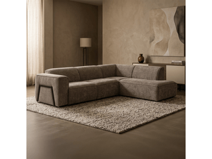Canapé d'angle en tissu taupe avec détail métal noir - angle droit