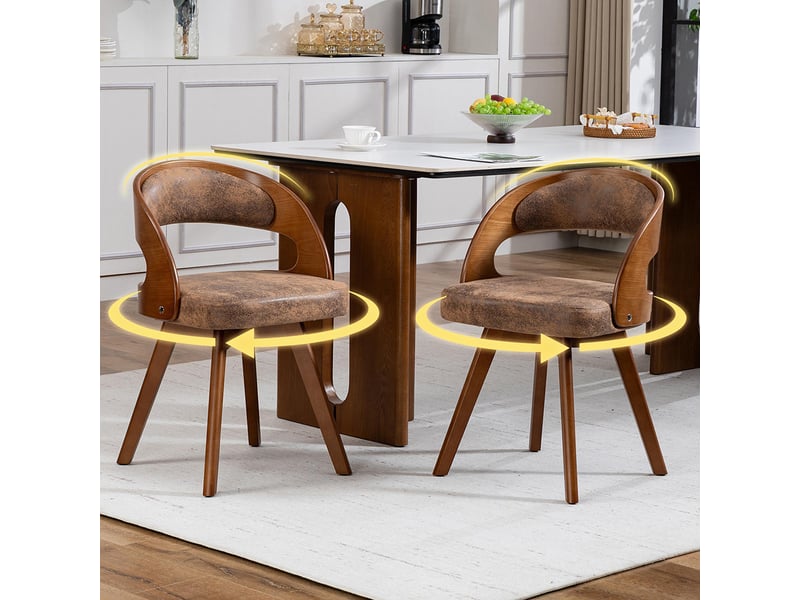 Chaise de salle à manger moderne pivotante en bois avec coussin tissu fonctionnel couleur café dossier incurvé chaise d'appoint pour cuisine café salon - Conforama E