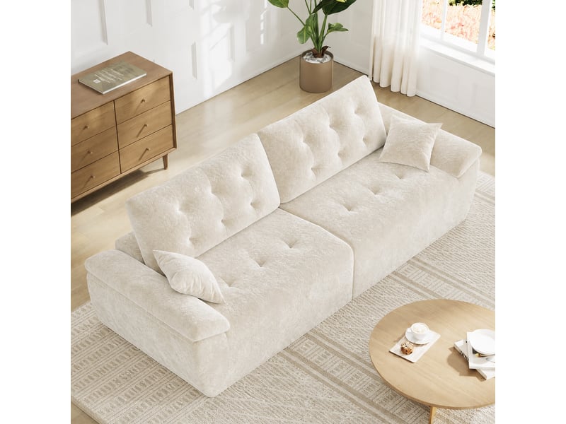Canapé compressé modulable style nuage scandinave 275cm beige en chenille,mousse compressée haute densité,canapé doux pour salon 275x102x66CM - Conforama W