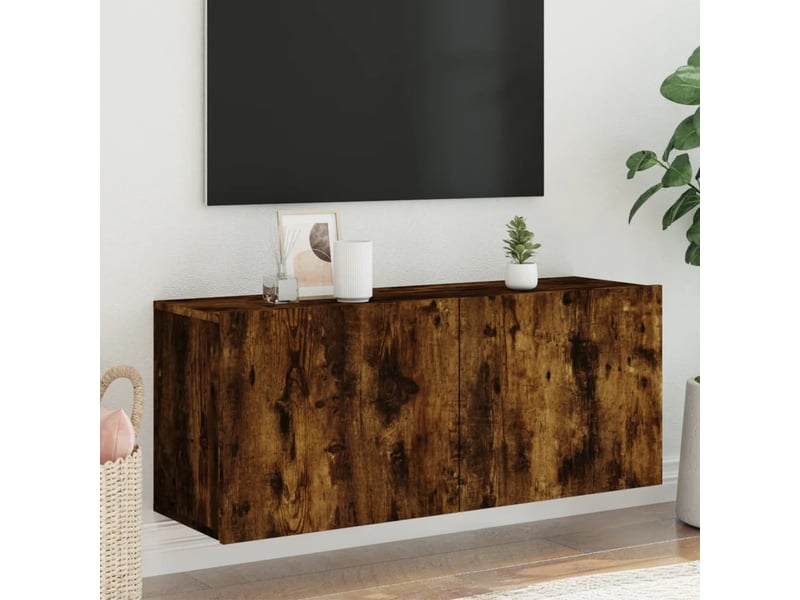  Meuble tv - banc tv - meuble de rangement mural chêne fumé 100x30x41 cm  - Conforama B