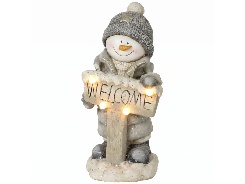  Décoration de noël bonhomme de neige, statue lumineuse en mgo avec panneau welcome, led et minuterie jour  - Conforama A
