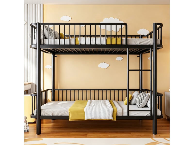  Lit superposé 90 x 200 cm avec angles arrondis, pieds surélevés et garde-corps de sécurité, design gain de place, métal, noir OMNIGLINT TRADING LTD - Conforama C