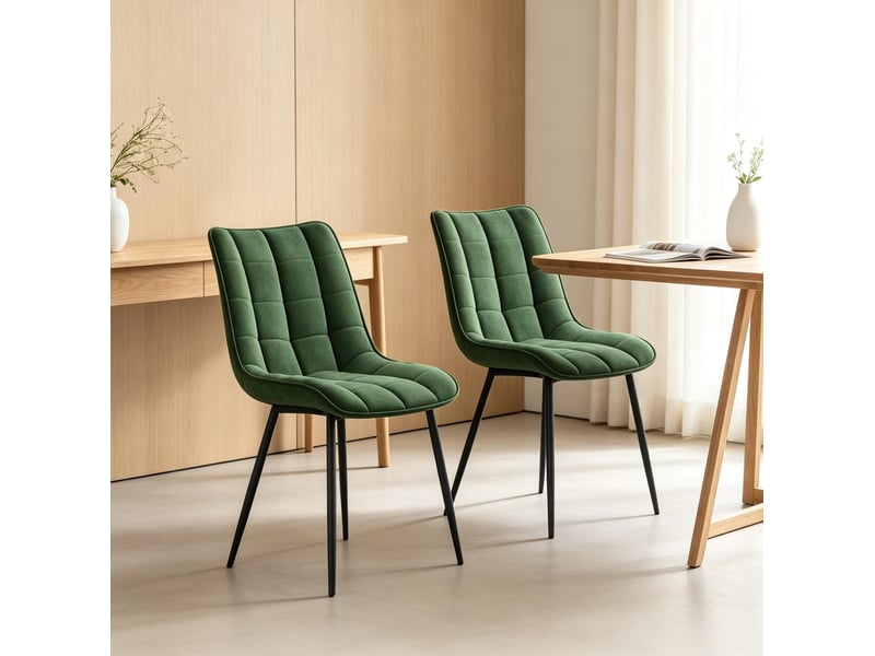  Chaises de salle à manger, lot de 2 avec assise rembourrée et pieds antidérapants en velours et métal vert foncé  - Conforama B