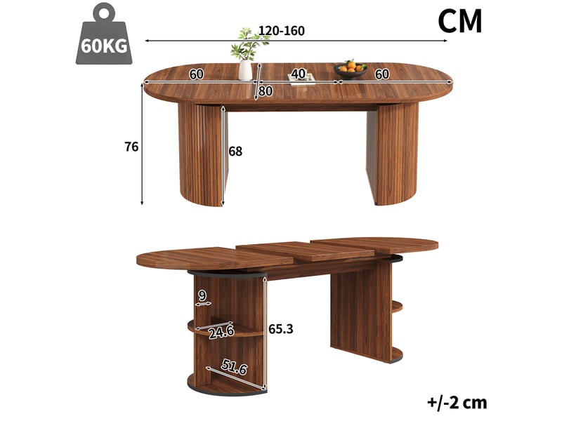  Table extensible avec rangement caché - pour cuisine et salle à manger - en mdf et métal - brun foncé  - Conforama D