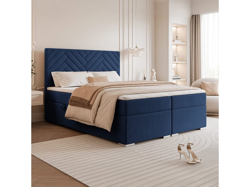 Lit coffre nerea - 140x200 cm - avec matelas et surmatelas - velours dense - bleu marine NEREA - Conforama B