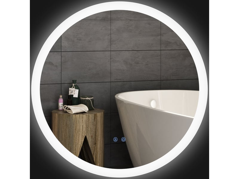 Miroir rond lumineux led de salle de bain ø 70 cm mural éclairage interrupteur tactile système antibuée 35w blanc argent - Conforama B
