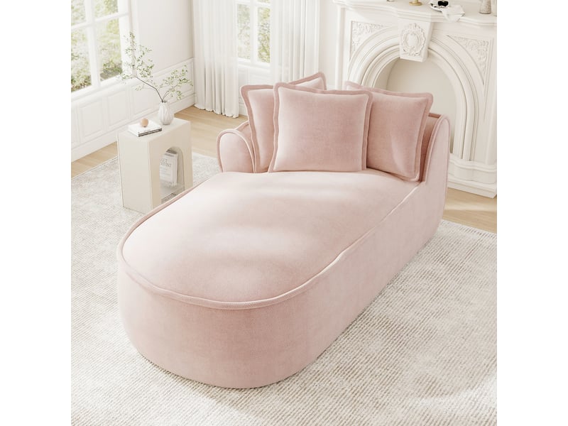 Canapé méridienne gauche 2 places en chenille rose avec coussins inclus et assise profonde 164 cm - Conforama W