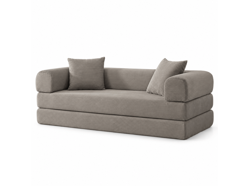  Canapé droit convertible 2 places 195 cm taupe, velours, mousse haute densité, sans montage Fay Lum - Conforama A