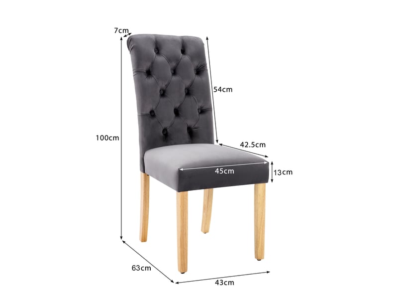  Chaises de salle à manger lot de 4 avec dossier capitonné et anneau chromé, pieds en chêne, velours gris  - Conforama C
