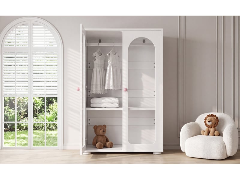 Armoire de chambre 2 portes avec penderie et étagères réglables - lpospi - mdf acrylique blanc 80 × 50 × 120 cm - Conforama E