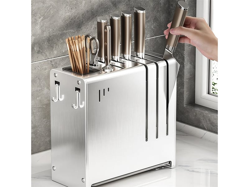  Porte-couteaux de comptoir en acier inoxydable pour la cuisine - avec cylindre à baguettes - gris - 22.5*11*24 cm - porte-couteaux mural  - Conforama D