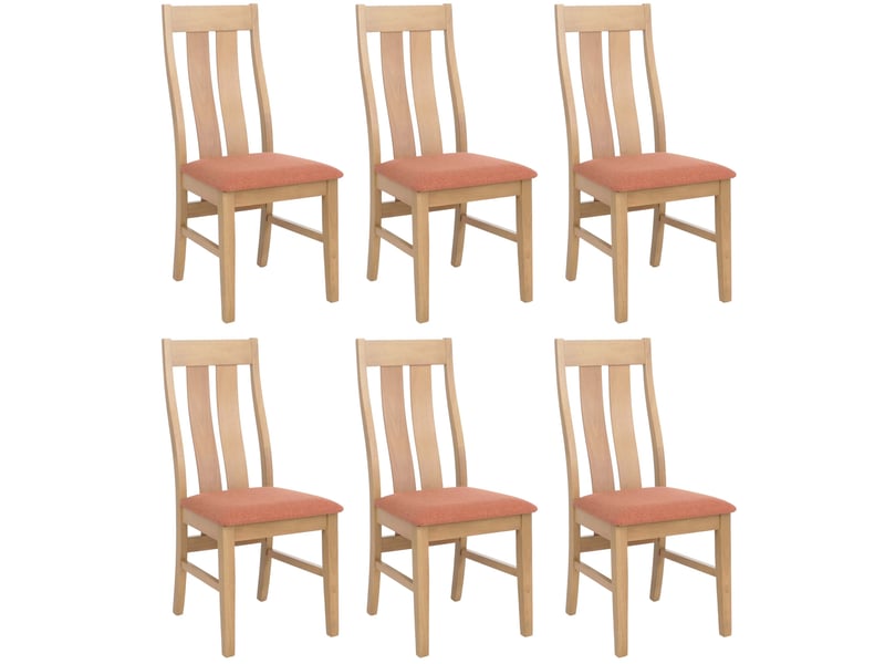 Lot de 6 chaises de salle à manger hwc-m58, chaises de cuisine, chaises à dossier, tissutextile, bois massif - structure claire, terracotta - Conforama A