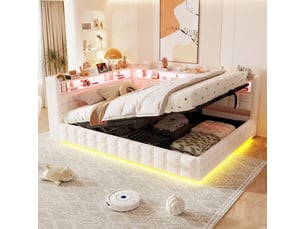 Lit coffre 140x200 cm <strong>MODFU</strong>  <strong></strong> coloris beige