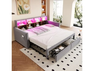 Lit extensible 90x190 cm <strong>FLORAGRACE</strong> <strong></strong> coloris gris