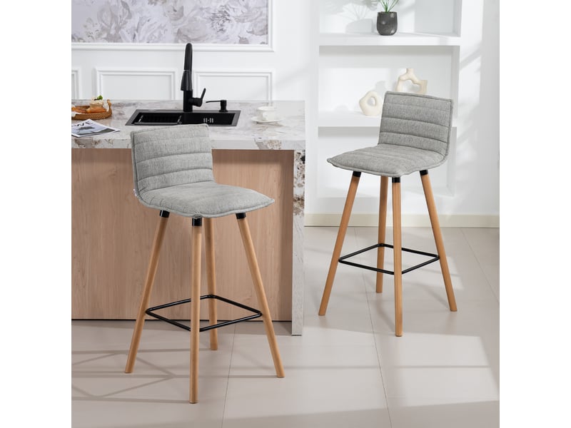  Lot de 2 tabourets de bar, chaises de bar, assise rembourrée, dossier et repose-pieds, 48 x 48 x 99,5 cm, gris  - Conforama C