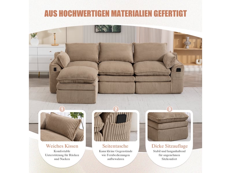  Canapé d'angle réversible fixe 3 places tissu kaki canapé compressible - Conforama D