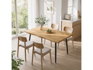 Table à manger design campagne chic 4 pers. Métal noir effet bois clair