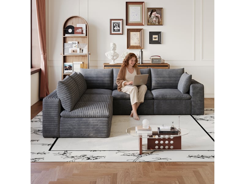  Canapé nuage en velours côtelé gris foncé 5 places modulable sans montage 260x250 cm  - Conforama D