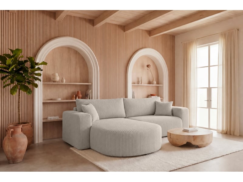 Emma - canapé d'angle convertible gros velours côtelé 4 places blanc - Conforama B