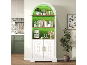 Buffet de cuisine - 76.2 x 40.1 x 180 cm - meuble de rangement et vaisselier avec éclairage led - blanc