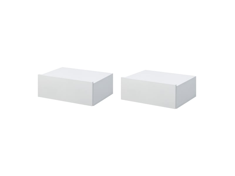  Ensemble de 2 tables de chevet suspendues avec 1 tiroir, fixation murale, style moderne pour chambre, 40 x 30 x 15 cm, blanc  - Conforama A