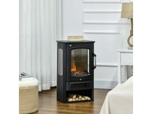 Poêle électrique led sur pied noir en acier 2000 w, flammes réalistes et chauffage pour 15 à 20 m²