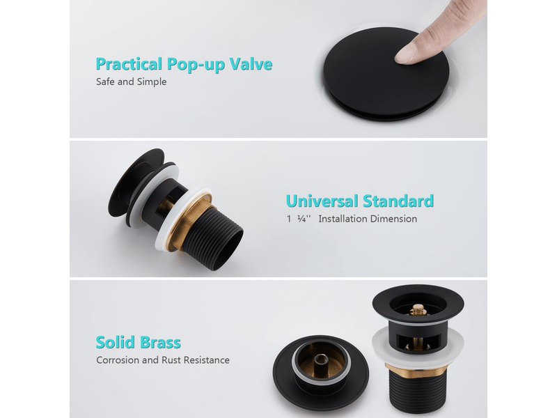 Bonde de lavabo avec trop-plein, bonde à clapet clic-clac universelle, standard g 1 ¼, finition noire mate - Conforama D
