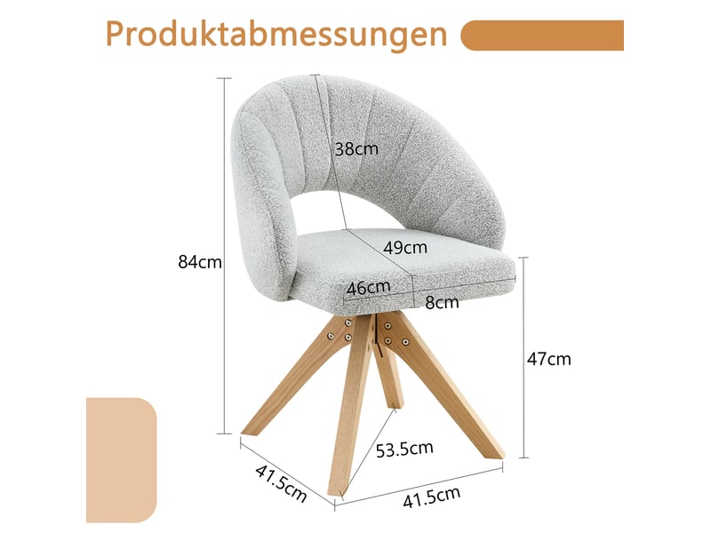  Lot de 2 chaises de salle à manger 41x84 cm pivotantes 360°, gris clair+bois, bois+tissu, assise agréable, fauteuil rétro  - Conforama C