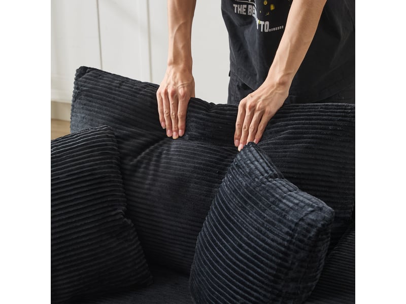  Méridienne avec repose-pieds et coffre de rangement en velours côtelé noir W3534S00003 - Conforama E