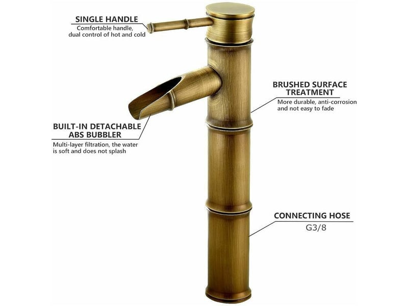  Robinet takabamboo, robinet de lavabo cascade, alimentation en eau chaude et froide monotrou, robinet de salle de bain en bronze HRC0001019LY - Conforama C