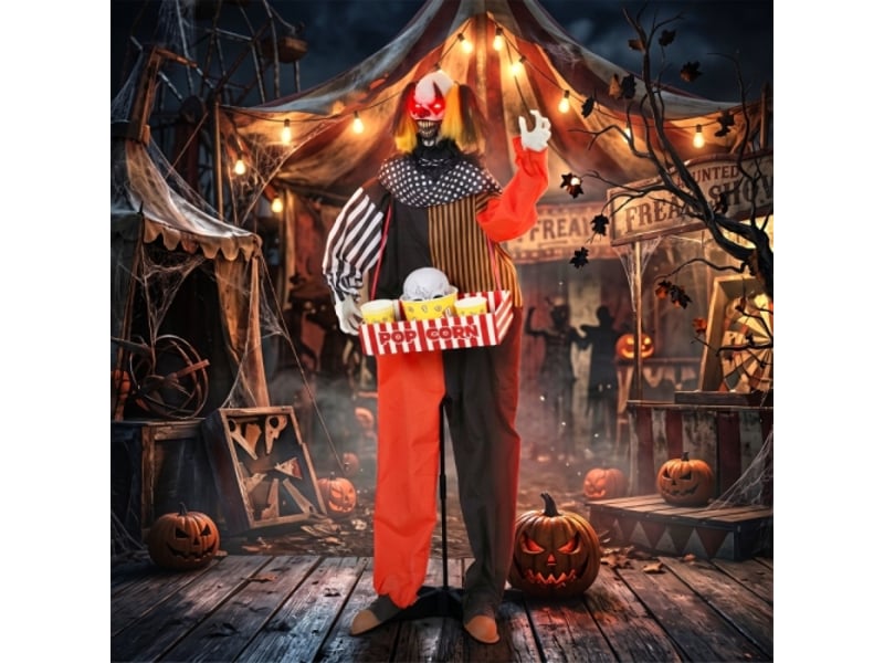  Clown popcorn halloween animé: tête qui tourne vite, sons effrayants, musique foraine, yeux lumineux – décoration maison  - Conforama D