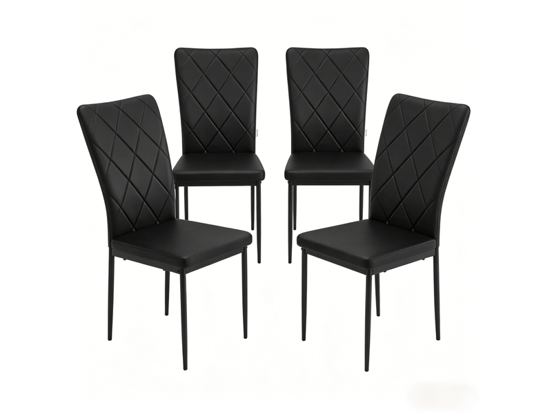  Lot de 4 chaises de salle à manger avec dossier haut rembourré et pieds métalliques en simili cuir noir  - Conforama A