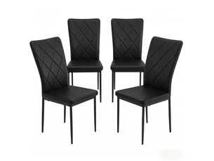 Lot de 4 chaises de salle à manger avec dossier haut rembourré et pieds métalliques en simili cuir noir