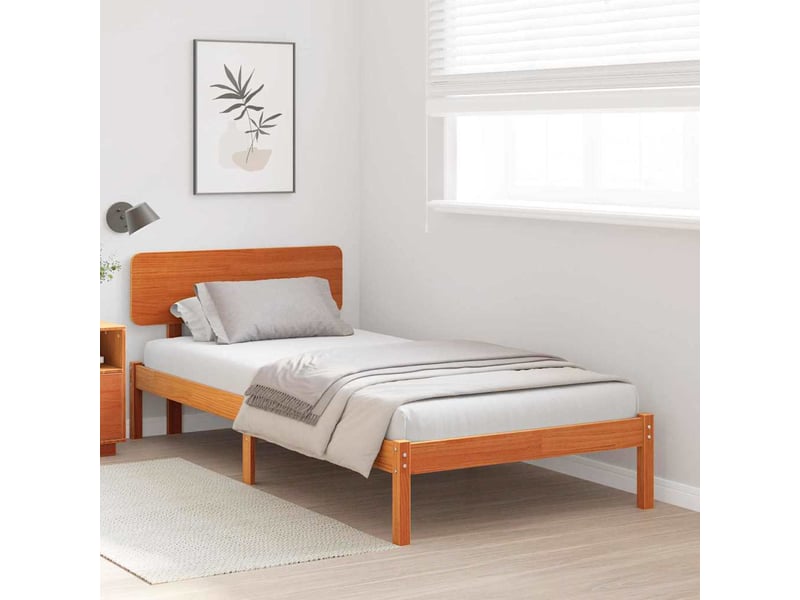  Lit simple- lit adulte -  cadre de lit avec tête de lit brun  90 x 190 cm pin massif  - Conforama B