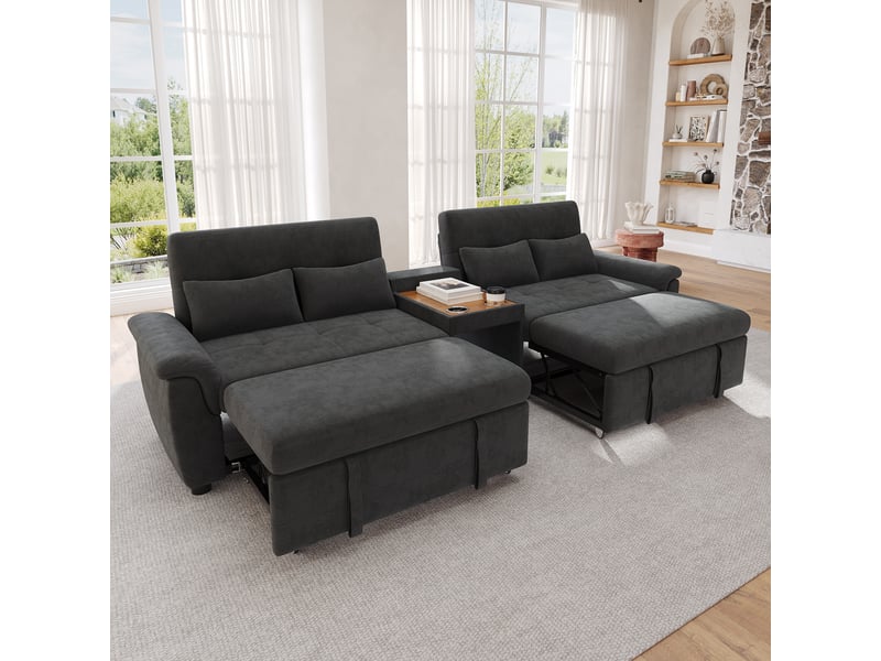  Canapé convertible en u 4 places en tissu chenille gris foncé 284x138x89 cm N657P9919G - Conforama E