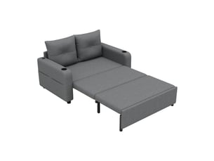 Canapé lit convertible 3 en 1, tissu gris aspect lin 2 places, canapé dépliant avec porte-gobelets et ports usb pour salon, 131cm