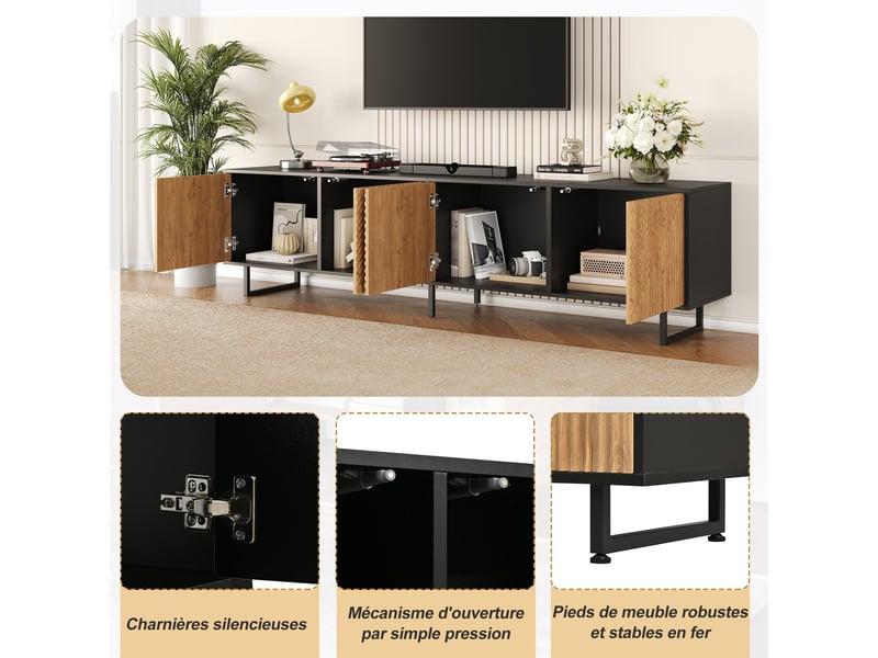  Meuble tv industriel effet chêne et noir avec 4 portes  - Conforama D