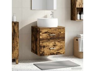 Vanité de lavabo mural, meuble de rangement chêne fumé 49.5x44.5x66 cm shl893