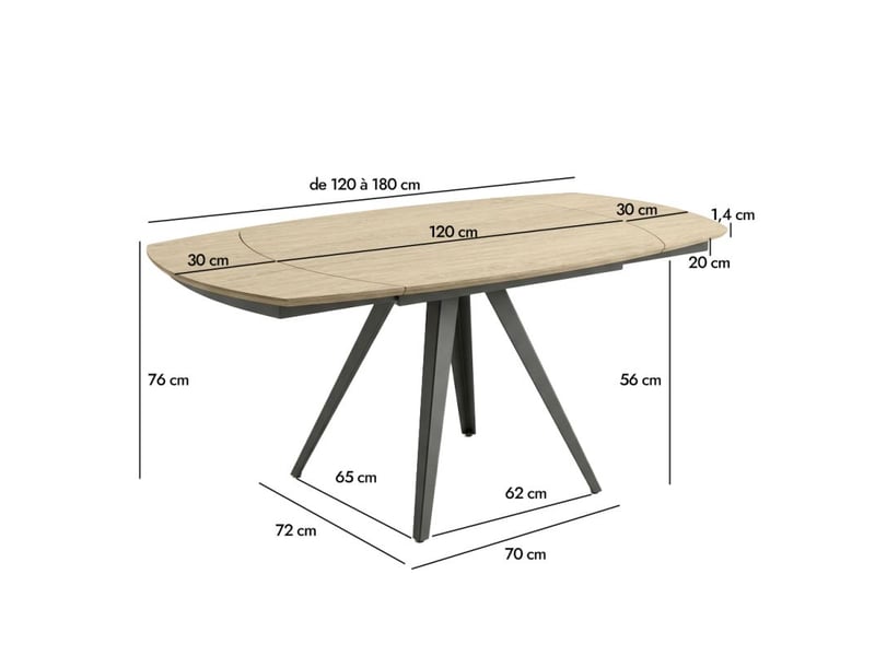  Table extensible ovale 120-180 cm céramique effet bois – adelphia 2  - Conforama D