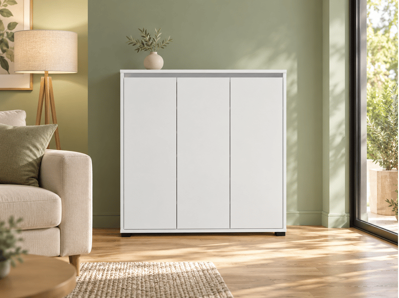  Armoire meuble à chaussures 3 portes coloris blanc - longueur 103 x profondeur 34 x hauteur 108,3 cm  - Conforama E