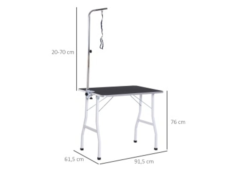 Table de soins avec boucles réglables, plateau antidérapant et pieds pliants pour l’entretien du poil, noire - Conforama C