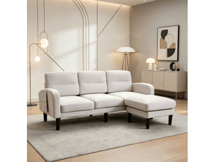 Canapé d'angle compressé droit fixe <strong>DESVIAE</strong> <strong></strong> 3 places Tissu Beige