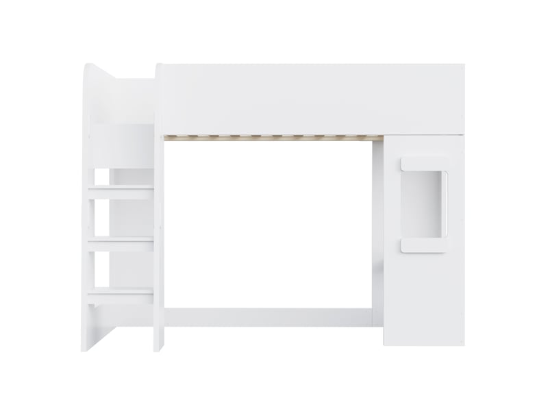  Lit mezzanine enfant 90x200 cm avec bureau, led et barrières hautes, bois blanc, sans matelas  - Conforama R