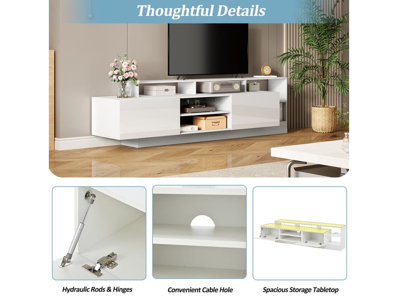  Meuble tv modenvie blanc avec led et rangement 190 x 40 x 48,5 cm  - Conforama E