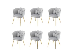 Lot de 6 chaises de salle à manger 58x63x77cm – avec pieds dorés - coussin papillon velours - gris