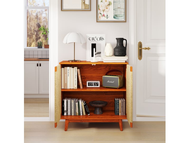  Buffet 2 portes buffet de rangement 79x39.5x78 cm marron style boho  - Conforama R